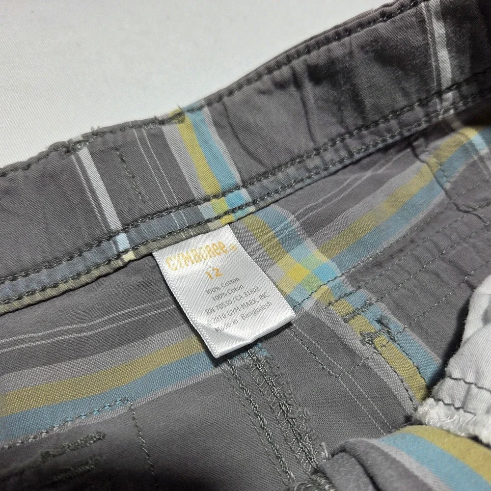 Gymboree‎ Boys Grey Plaid Cargo Shorts Size 12 Cotton Multi Pocket Casual